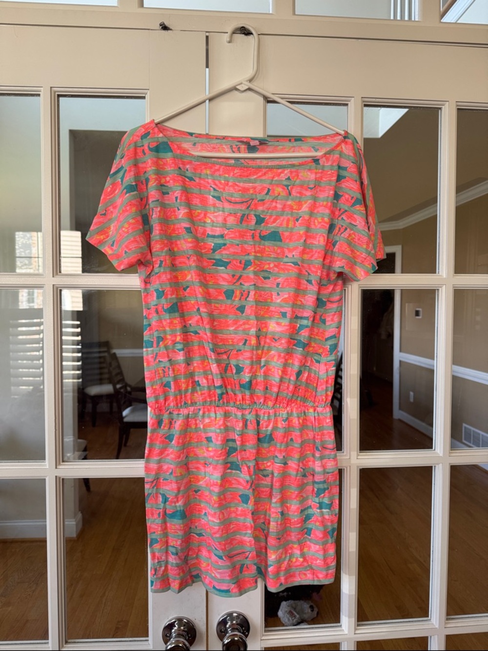 Lilly Pulitzer Coral and Teal Striped Short Sleeve Mini Dress